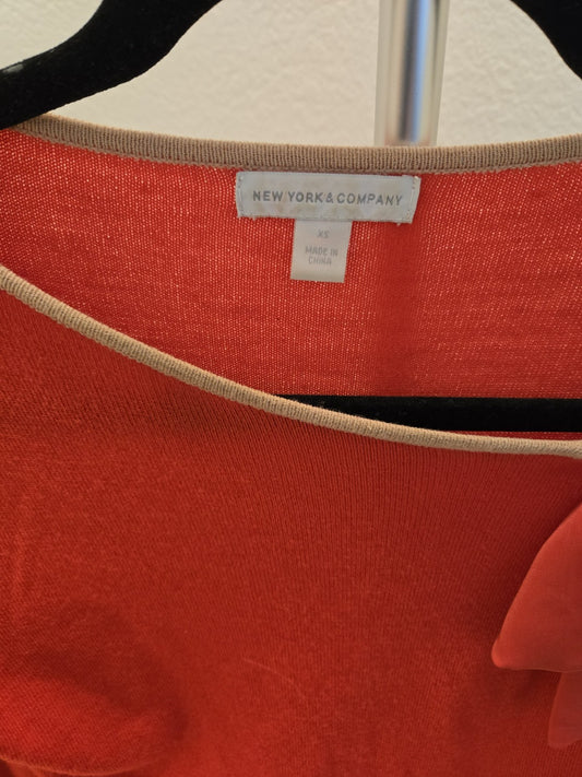 NY&Co Women's XS Coral Knit Sweater Oversized Side Bow Accent Long Sleeve Top