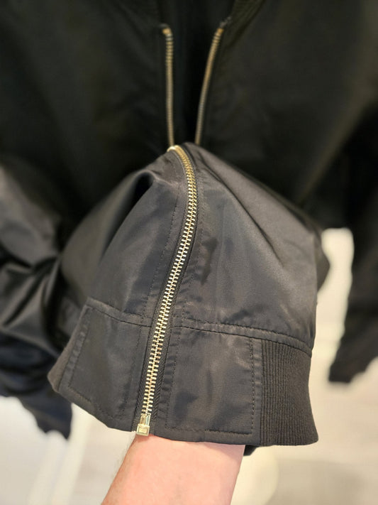 Bomber Jacket M Mens Jaywalker Black Ruched Sleeve Flight MA-1 Coat M