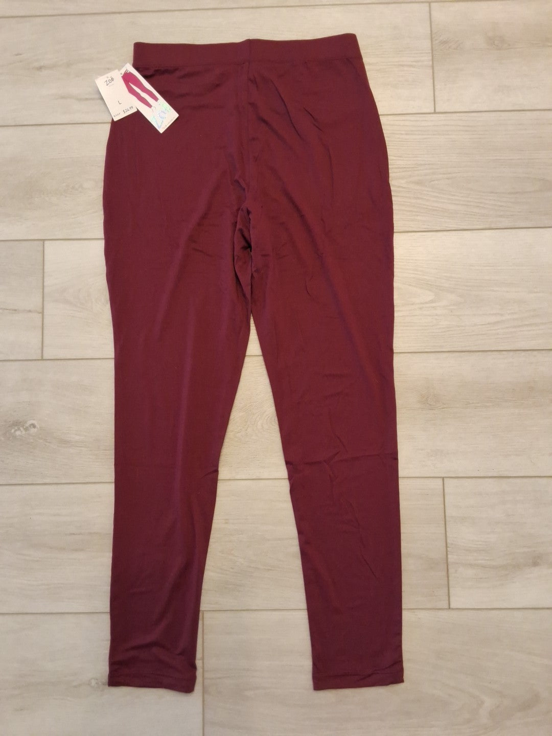 Zoe + Phoebe Burgundy L Ankle Open Front Design Below Waist Leggings $24.99 NWT