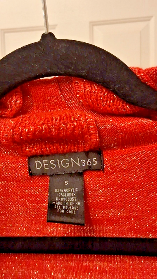 DESIGN 365 S Cowl Neck Sweater Heathered Knit Quiet Luxury Draped Orange Red