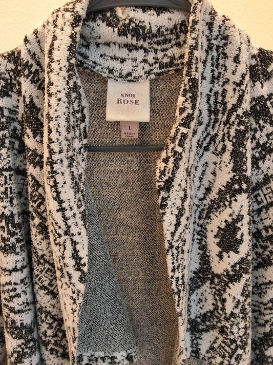 Knox Rose Large Open Front Black White Textured Sweater