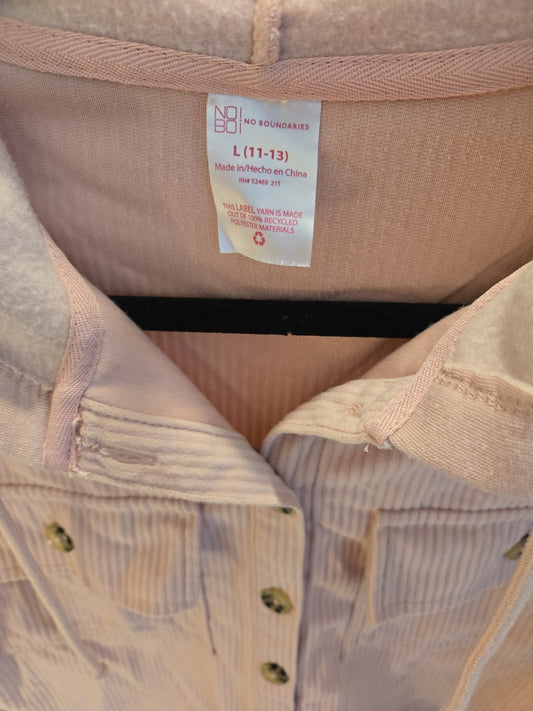 No Boundaries Women's Juniors L Pink Corduroy Hooded Cropped Jacket Y2K Shacket