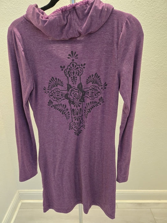 Uncle Frank Small Purple Hooded Dress Cross Rose Graphic Back Tunic Boho Knit