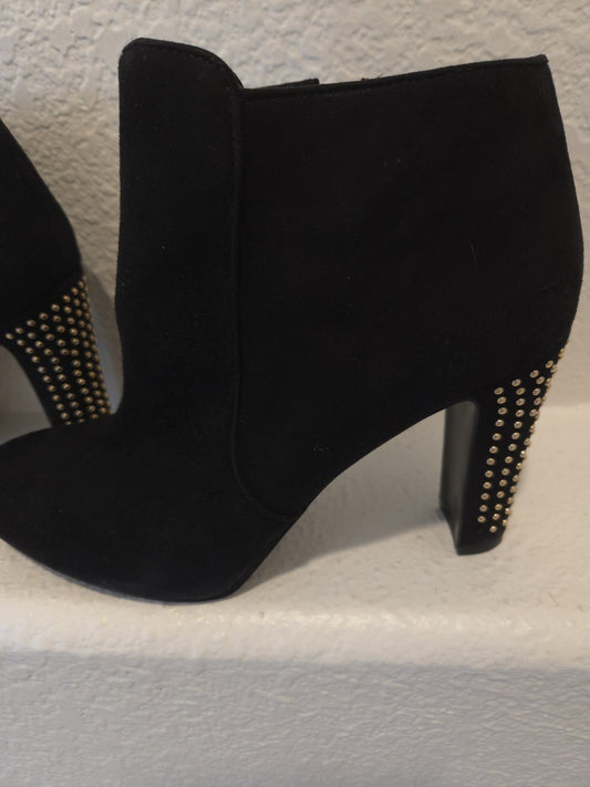 Nine West Ankle Boots Size 9 1/2 4" Studded Heel Side Zip Faux Suede Womens