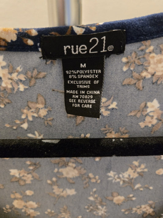 Rue21 M Floral Scoop Neck Button Front Short Sleeve Crop Top Shirt Women Navy