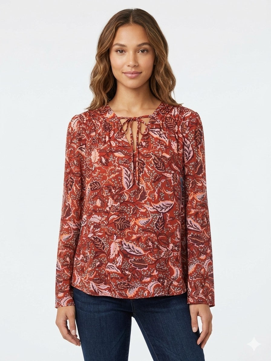 Jessica Simpson L NWT Leslie Boho Blouse Rust Paisley Keyhole Tie Neck $69.50