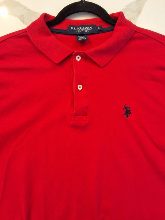 U.S. POLO ASSN. Red Pique Men's Knit Polo Shirt Short Sleeve Classic Fit Size L