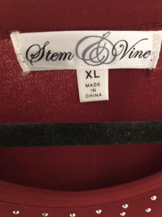 Stem & Vine Burgundy Rhinestone Top Puff Long Sleeve Blouse Holiday Womens XL