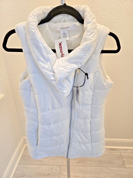 Workshop Republic NEW White Puffer Vest Shawl Collar Cozy Luxe Athleisure $78