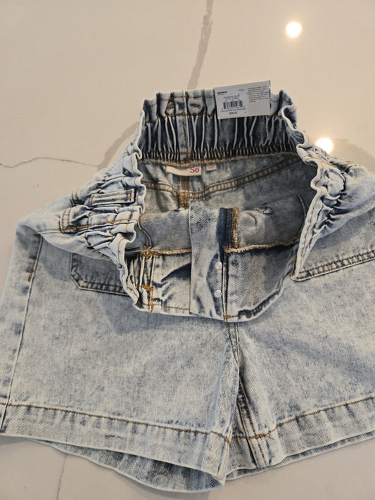 SO High Waisted Paperbag Size 5 Small Denim Shorts Acid Wash Blue Pocket $38
