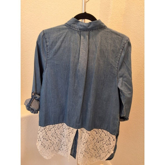 American Rag Size M Denim With Lace Down the Back Hi-Low Rare Top