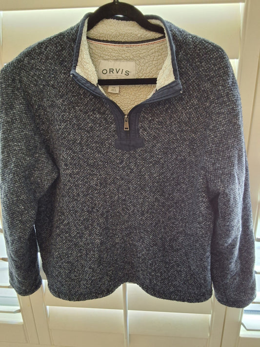 Orvis Men's L Classic Collection Quarter-Zip Sweater Fleece Lined Navy Blue