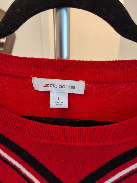Liz Claiborne Red Sweater Woman Multi Stripe Size L