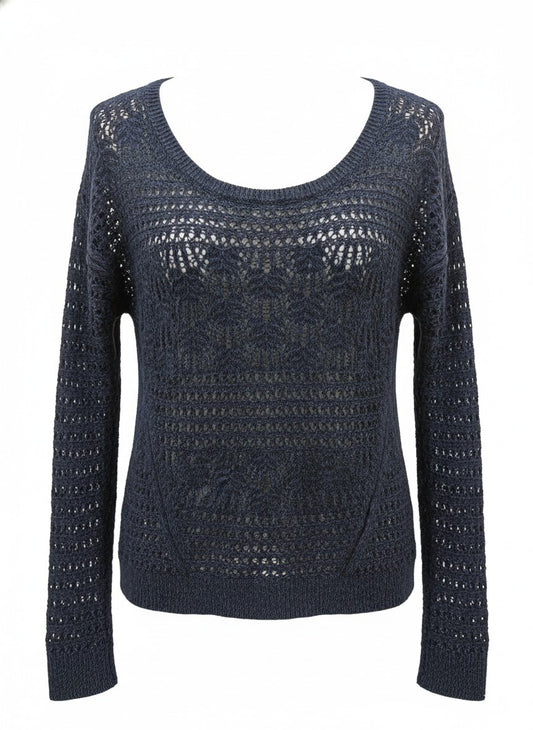 DKNY Jeans Pullover Sweater Crochet Vintage Y2K M Navy Open Knit L/S