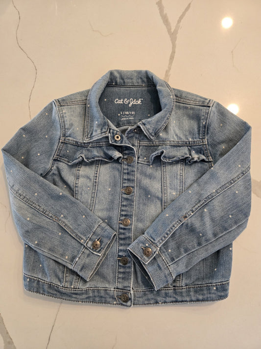 Cat & Jack L 10/12 Polka Dot Ruffle Denim Jacket Kids Girls Blue Jean Trucker