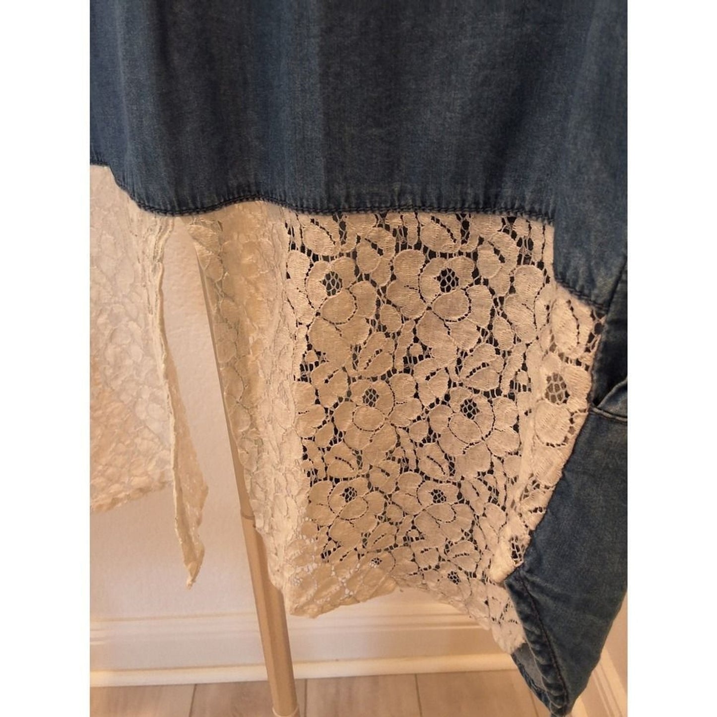 American Rag Size M Denim With Lace Down the Back Hi-Low Rare Top