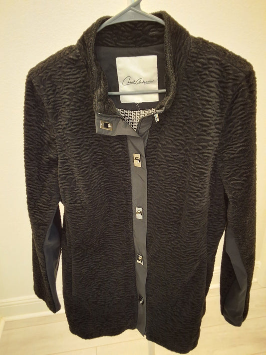 Carol Anderson M/L Faux Astrakhan Fur Jacket Textured Stand Collar Dk Academy
