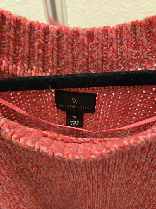 Worthington Cropped Sweater Y2K Knit Pullover Pink Red Fuchsia Cottagecore XL