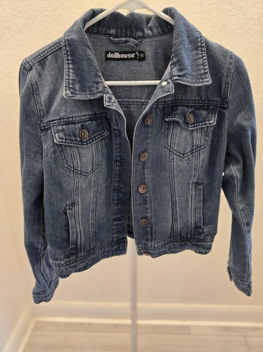 Dollhouse Denim Jacket Medium Cropped Blue Jean Trucker Vintage Style Y2K