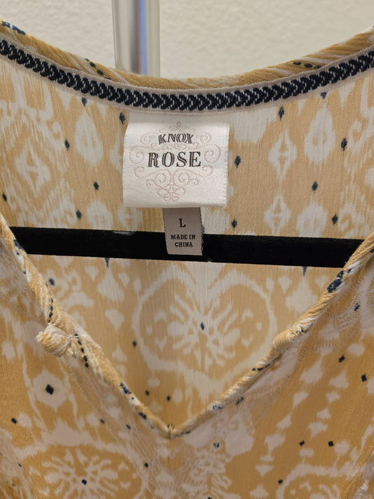 Knox Rose Large Ikat Medallion V Neck Flutter Sleeve Babydoll Blouse