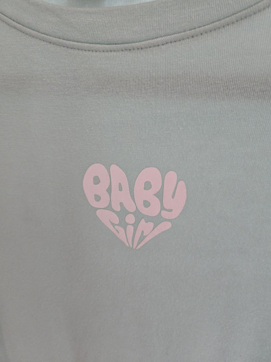 Forever 21 Small Mint Green Baby Girl Heart Graphic Crop Top Long Sleeve