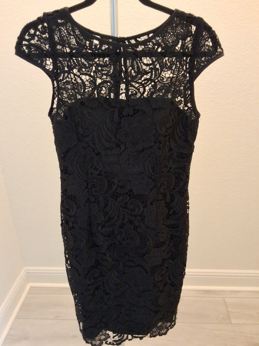 Adrianna Papell Size 6 Black Lace Overlay Double Lined Corset Bodice Dress