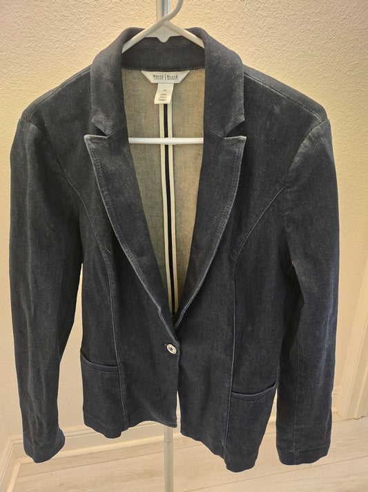 White House Black Market Single Button Fitted Denim Blazer Size 10
