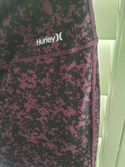 Hurley NEW High Waisted Leggings Purple Black Abstract Camo Reversible NEW