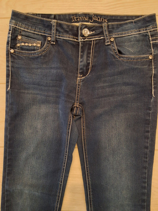 Itz Me Jeans Size 7 Womens Dark Wash Embellished Jeweled Rhinestone Pockets