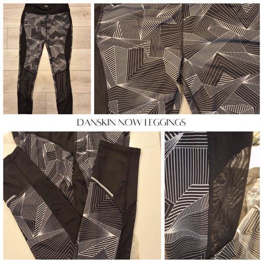 Danskin M 8-10 Geometric Mesh Panel High Waist Athleisure Workout Gym Leggings