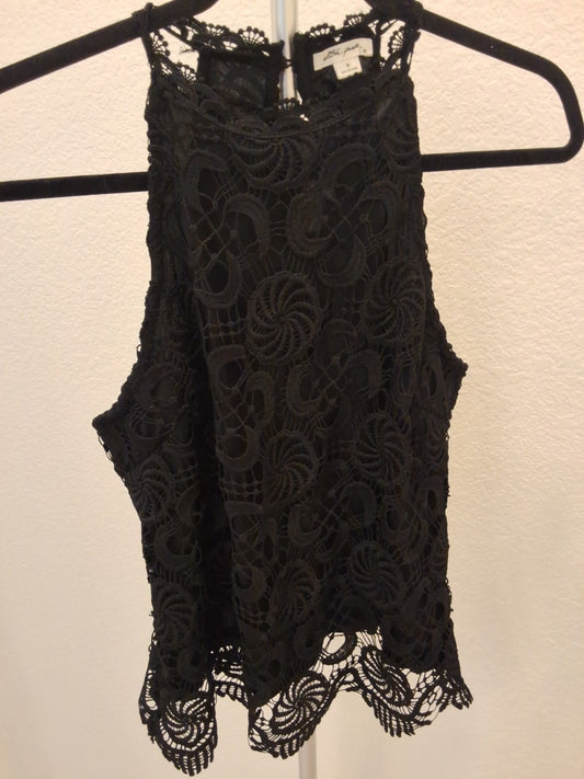 Ultra Pink Black Lace Halter Lined Size M Womens Sleeveless Button Back Top