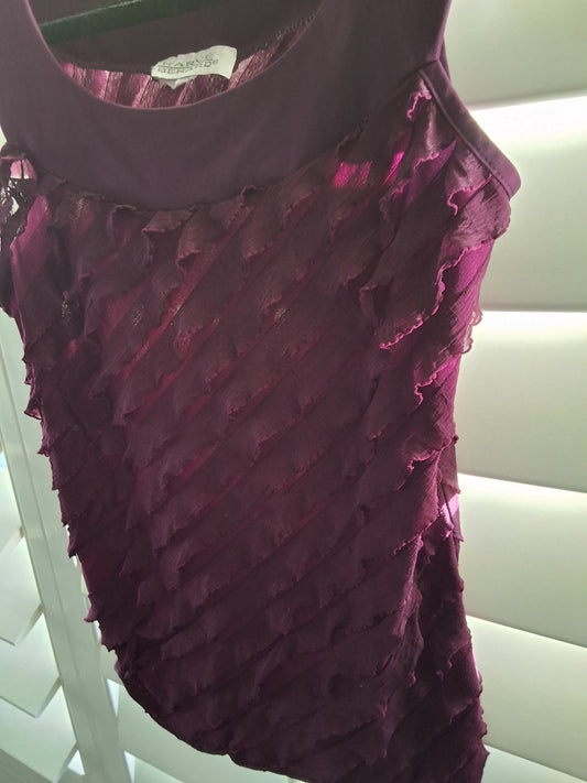 Harve Benard Size S Vintage 90s Grunge Ruffle\d Burgundy Tank Top