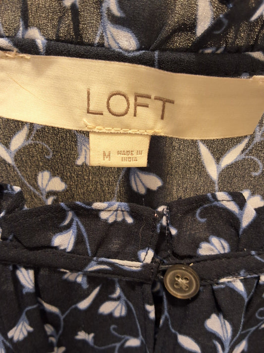 Ann Taylor Loft Pullover Navy Blue Floral Size M Peplum Hem Blouse