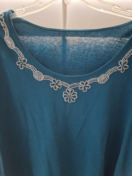 St Johns Bay Size 2X Green With Beads And Sequins V-Neck Top