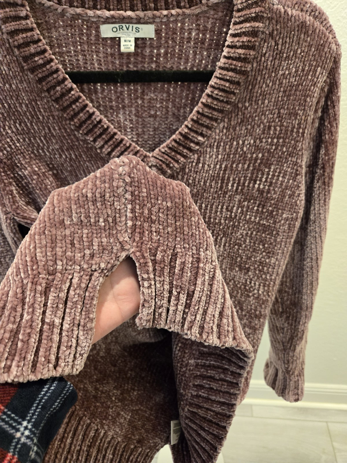 Orvis Ribbed Soft & Cozy Velour Pullover Sweater Plum Purple Women's Size M
