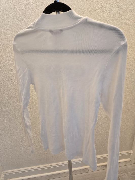 Guess Los Angeles Long Sleeve Embroidered Logo Y2K XL White Rib Mock Neck  NWOT