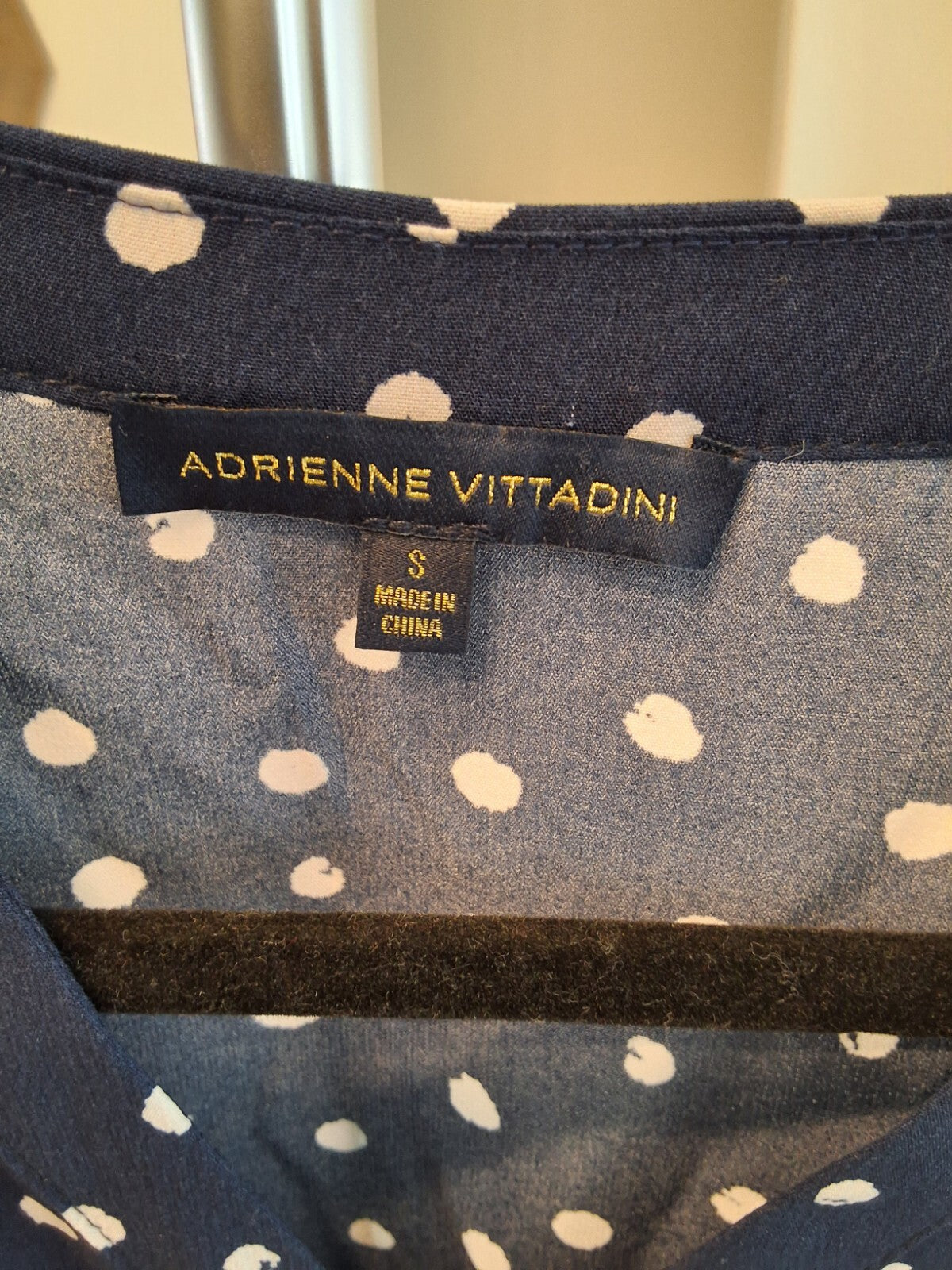 Adrienne Vittadini  Womens Blue & White Polka Dot 3/4 Zip Pockets Size S
