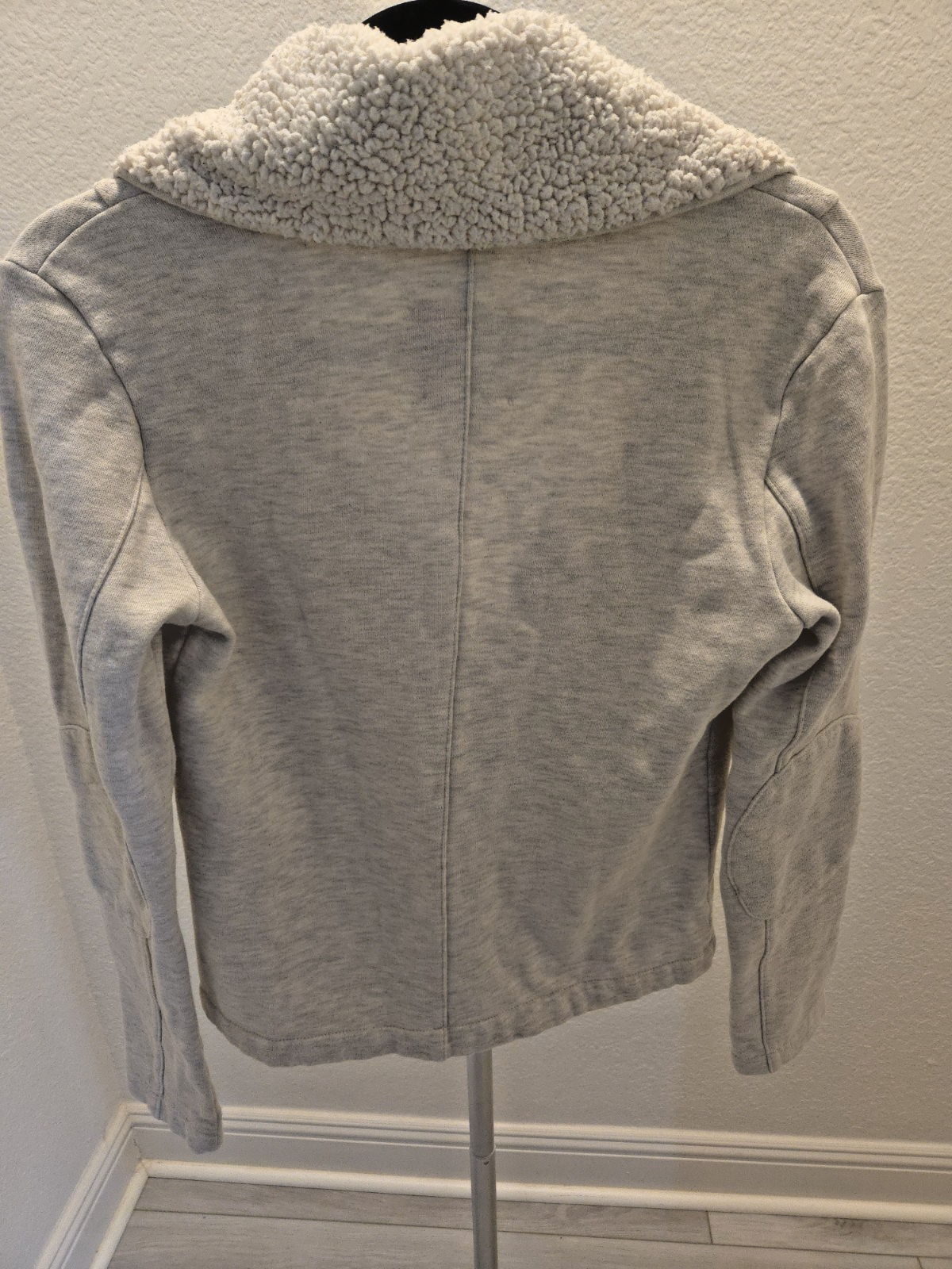 GUESS Women's M Gray Sherpa Shawl Collar Moto Biker Knit Jacket Cozy Soft