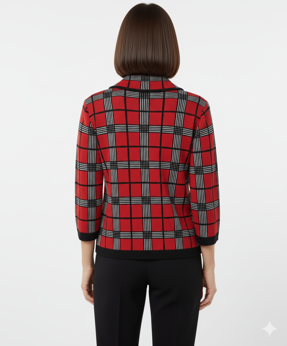 Mercer Street Studio Plaid Sweater Jacket Structured Retro Red L Dark Academia