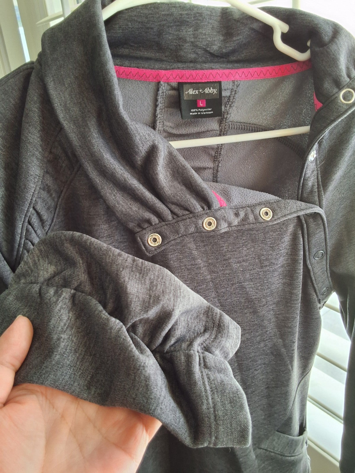 Alex + Abby Women's Gray L Womens Grey Asymmetric Snap Collar Fleece