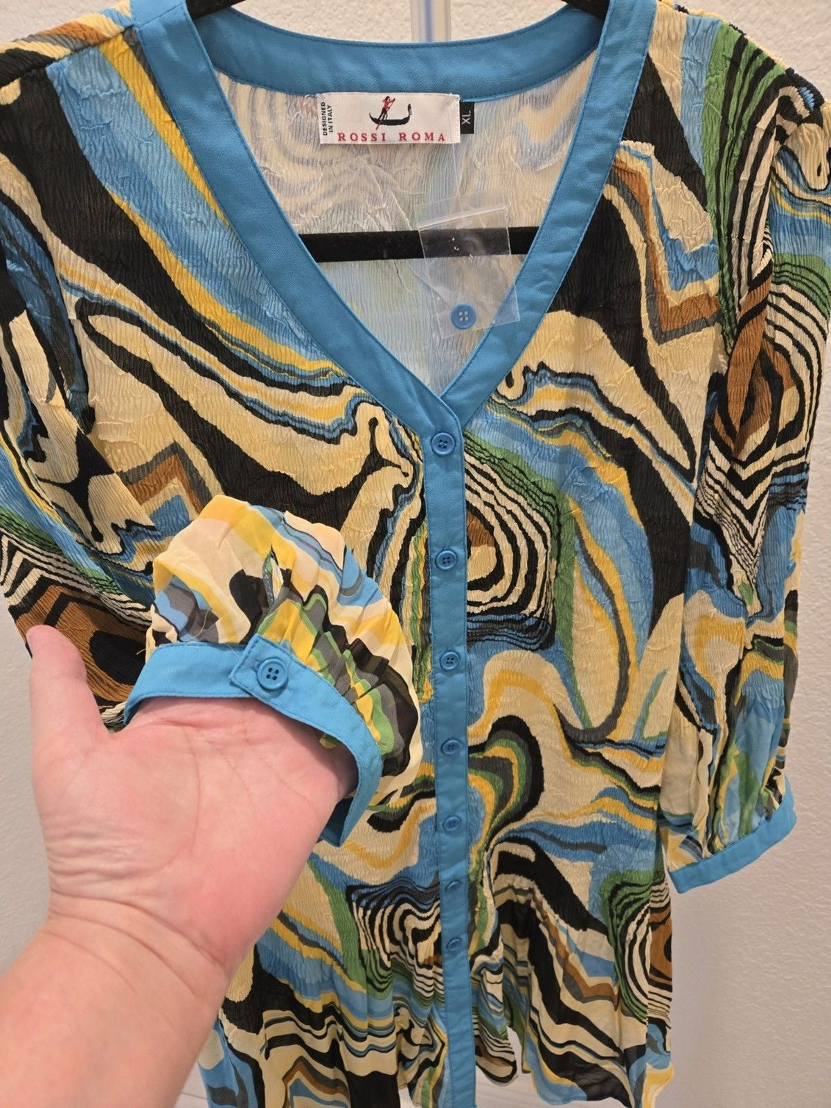 Rossi Roma Vintage Y2K Pleated Tunic Top Shirt Womens XL Lined Artsy Lagenlook