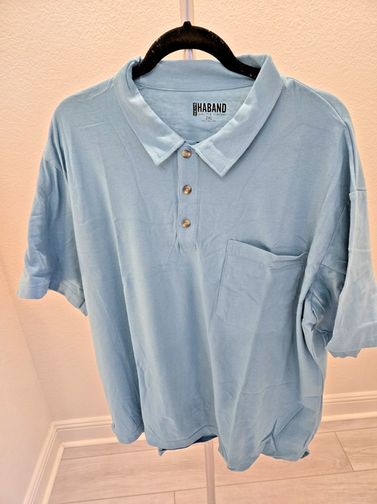 Haband 2XL Vintage Blue Polo  Retro 90s Dad Core Leisurewear Shirt Pocket NEW