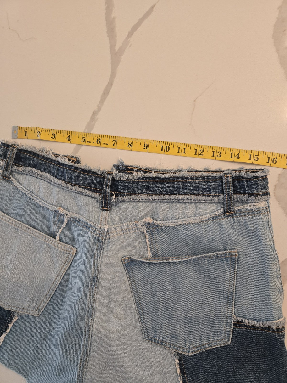 Wild Fable 10 Patchwork Denim Shorts Womens High Rise Frayed Raw Hem Blue Jean