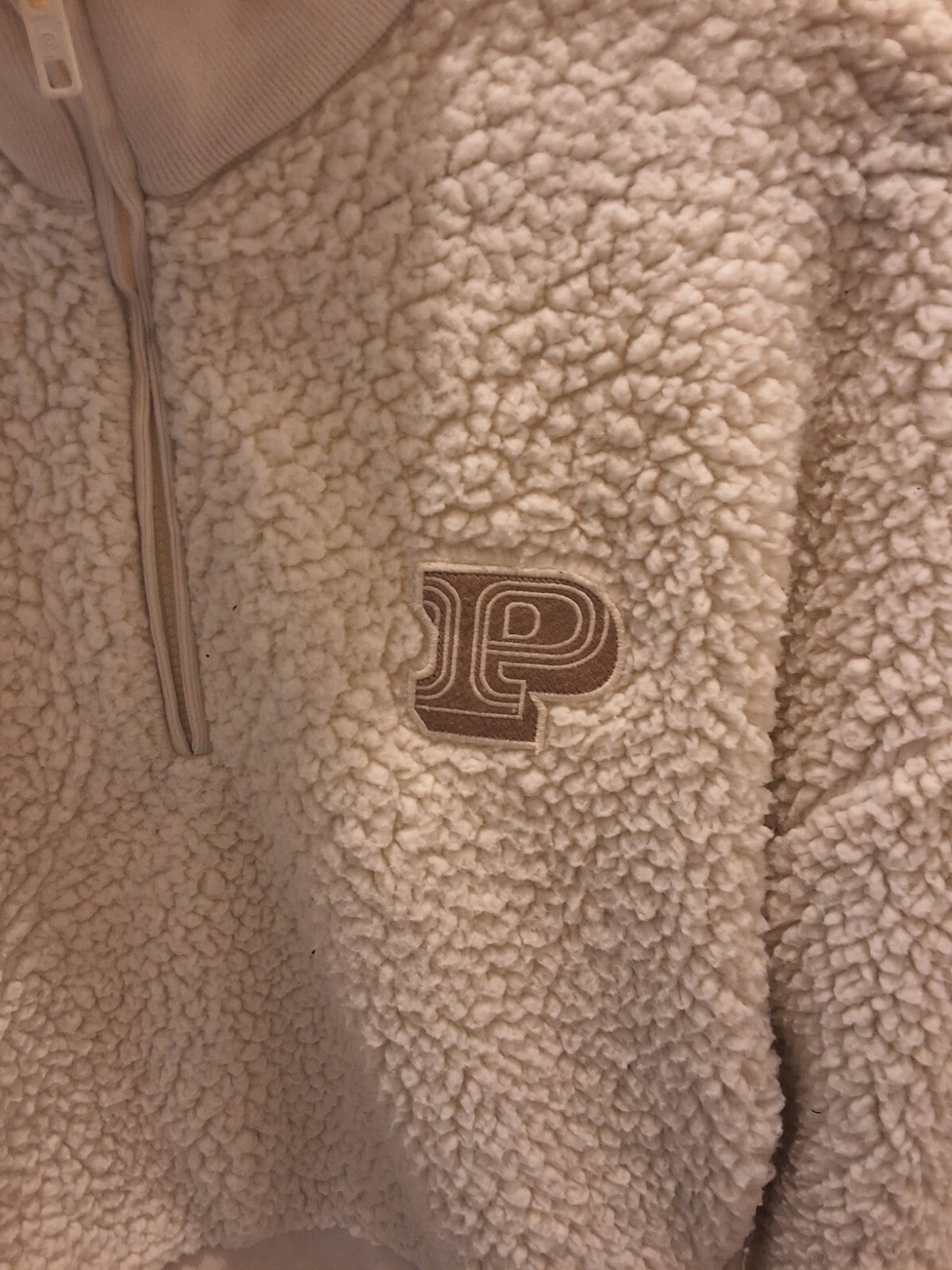 Victoria's Secret PINK Size M Cream/Ivory Sherpa 1/4 Zip Fleece Pullover