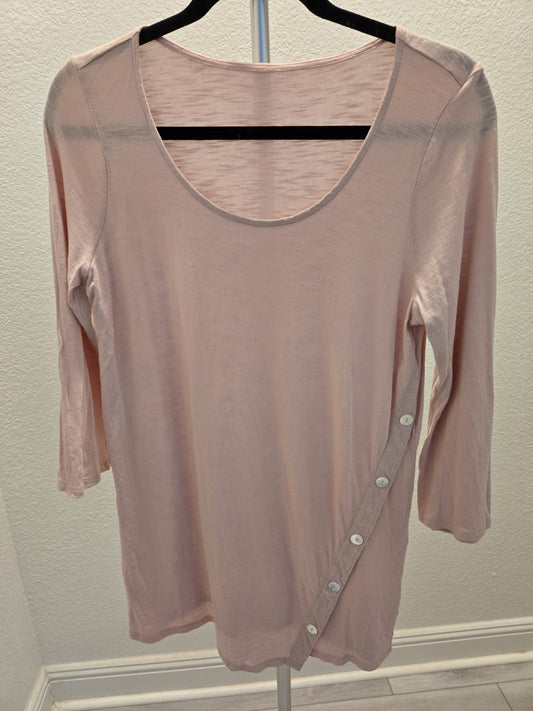 Pure Jill J Jill Pink Slub Cotton Asymmetric Button Tunic Top 3/4 Sleeve Small