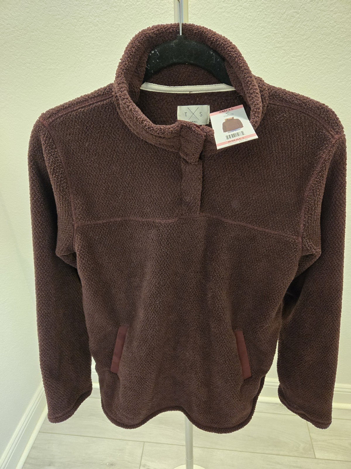 T.S. Taking Shape S Burgundy Teddy Fleece 1/4 Snap Sweatshirt NWT MSRP $64