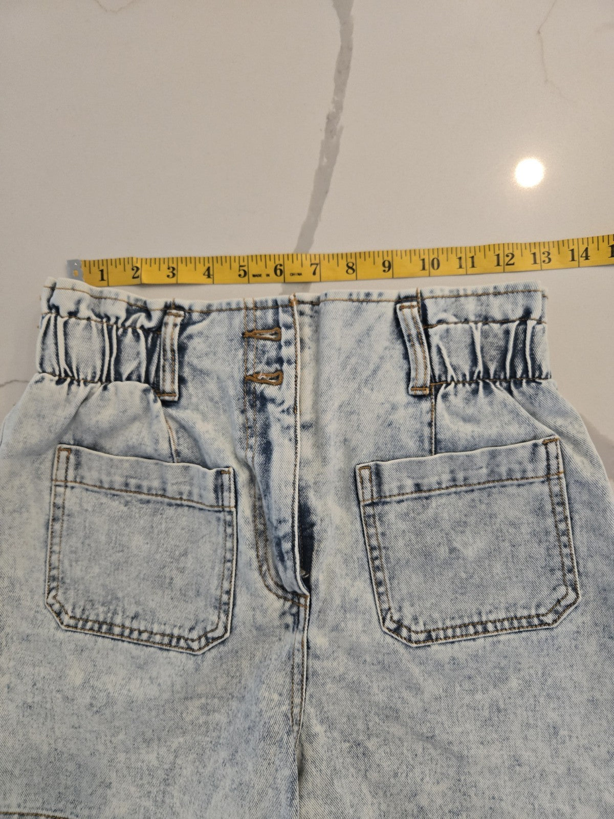 SO High Waisted Paperbag Size 5 Small Denim Shorts Acid Wash Blue Pocket $38