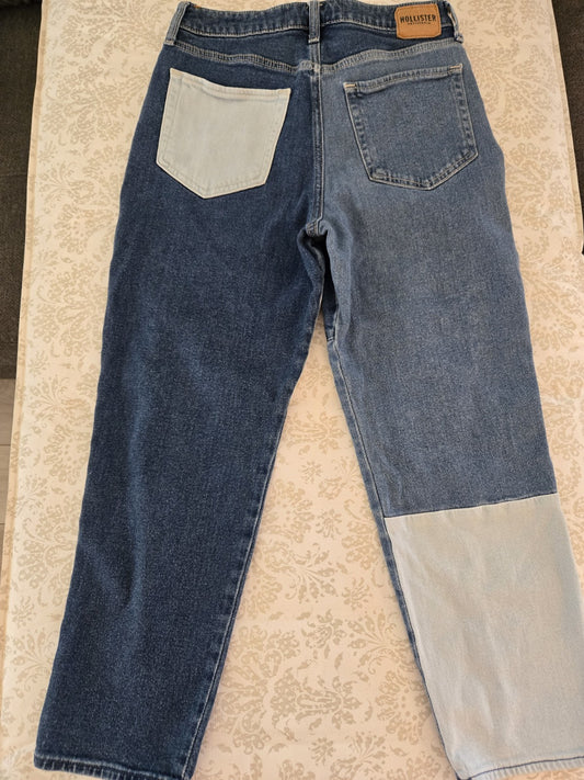 Hollister High Rise Patchwork Straight Leg Blue Color Block 7S 6