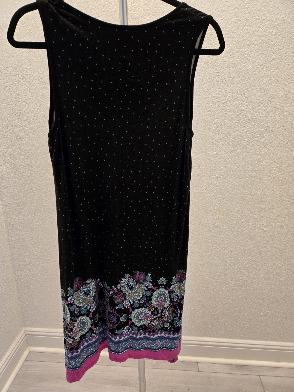 Soma Medium Midi Dress Pink Flowers Gray Black Sleeveless V-Neck Nightgown