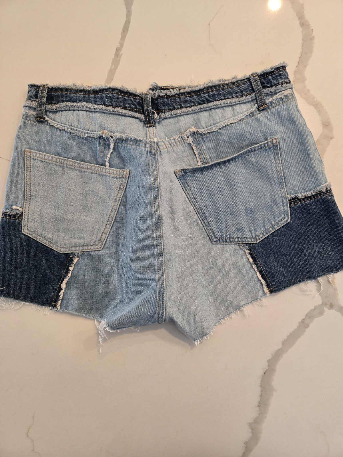 Wild Fable 10 Patchwork Denim Shorts Womens High Rise Frayed Raw Hem Blue Jean